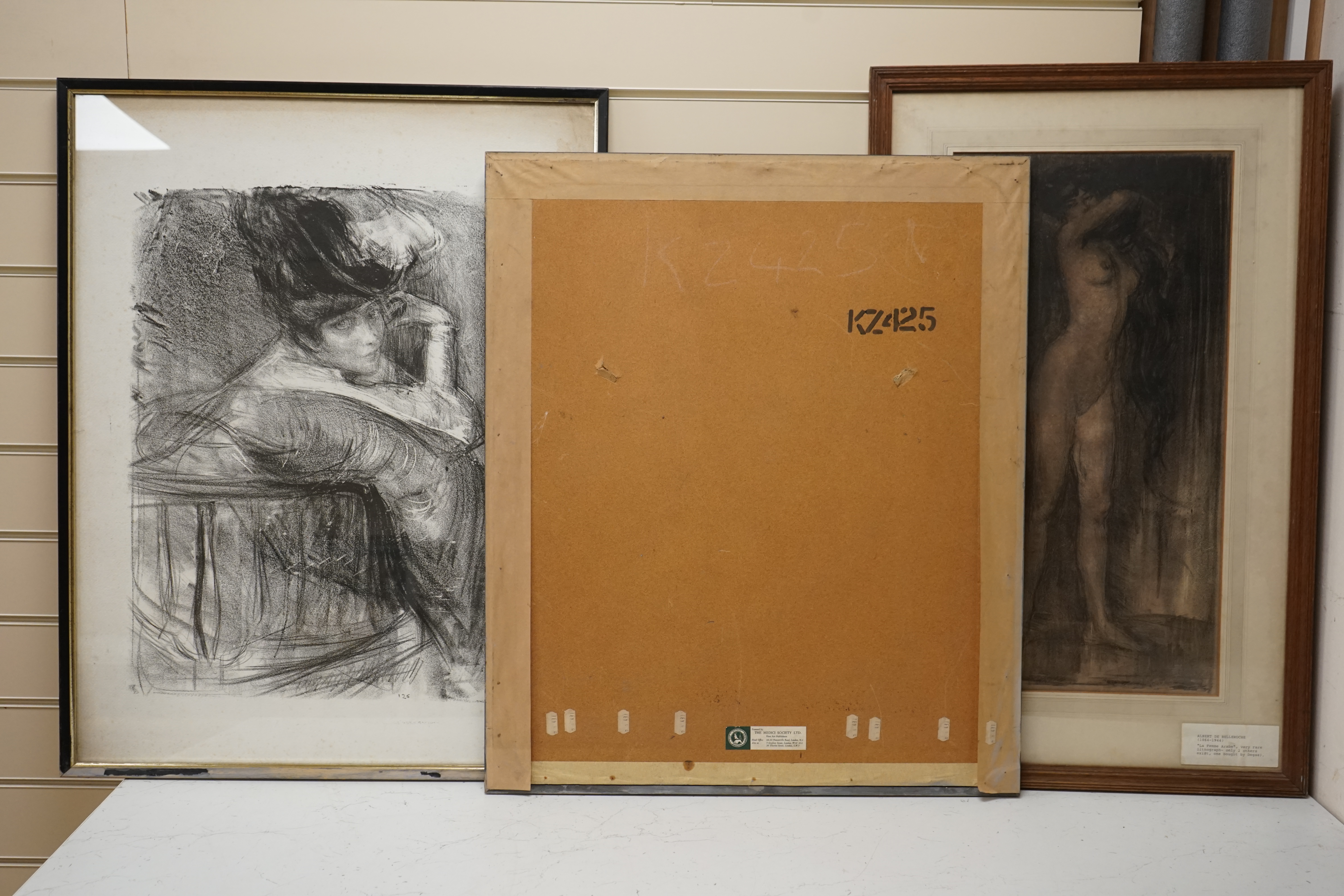 Albert de Belleroche (1864-1944), three lithographs to include ‘La Femme Arabe’ and two other portraits, one signed in pencil, others unsigned, largest 65 x 54cm. Condition - fair, some staining
